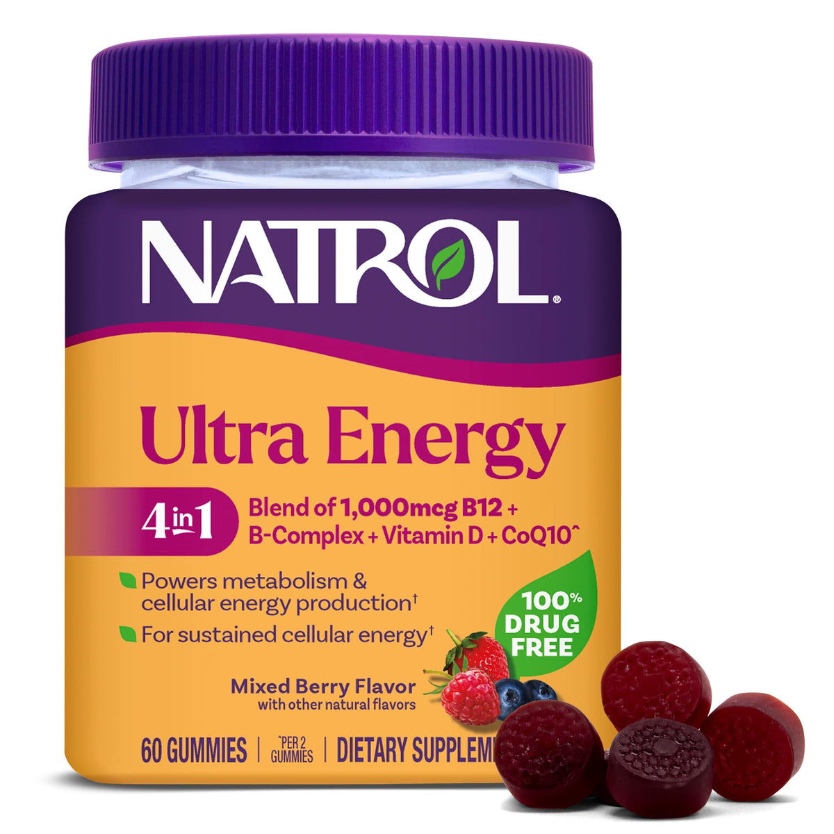 Natrol envase frontal mostrando la marca y beneficio energético
