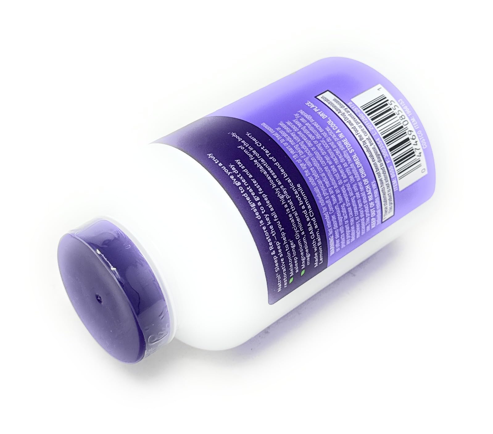 Natrol etiqueta con lista de ingredientes y beneficios para el descanso