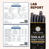 Natruveda azafrán y resina de shilajit juntos indicando origen y minerales