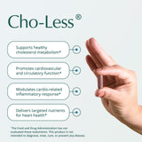Natura Health Products Cho-Less cápsulas en mano para visualización de dosis y uso fácil