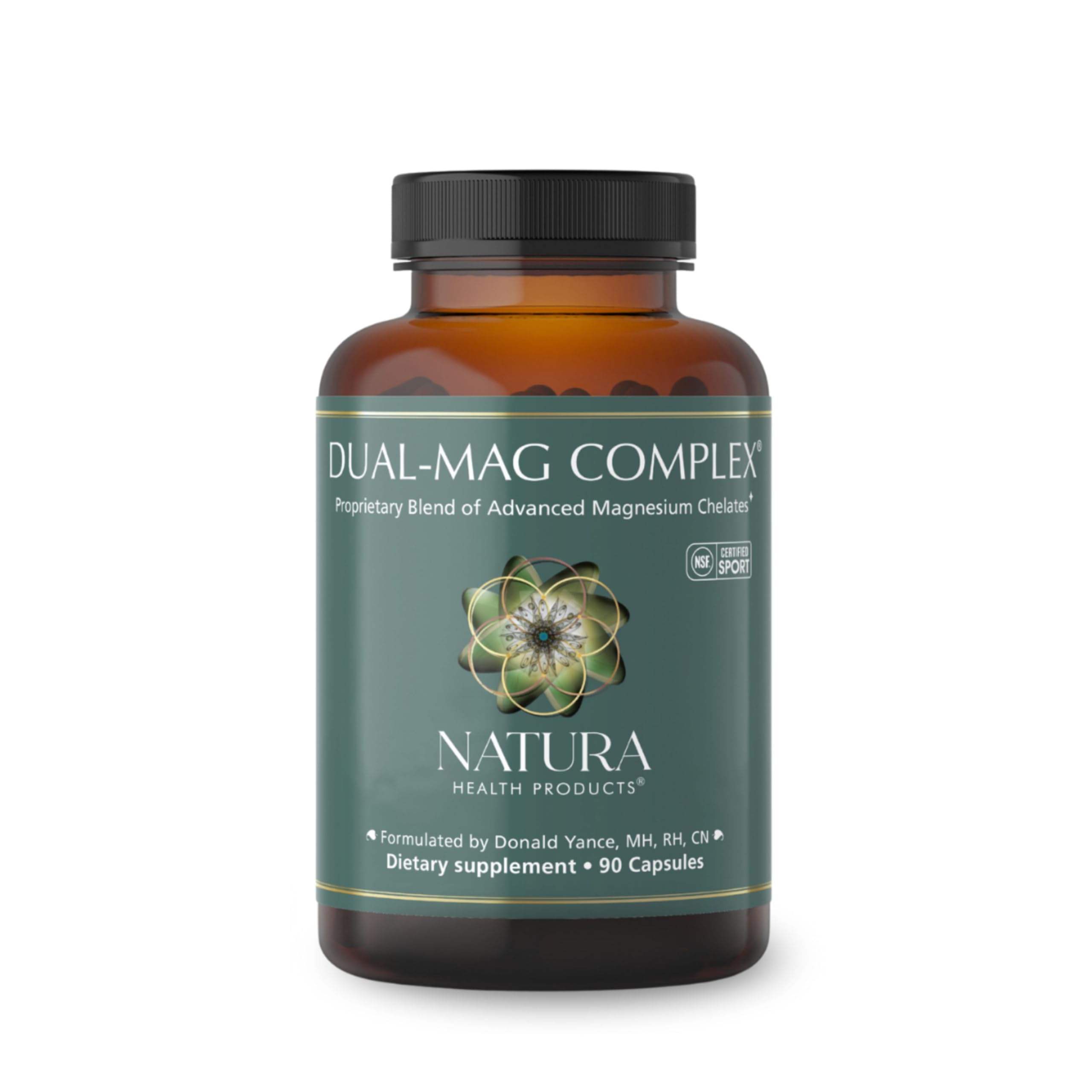 Natura Health Products frasco Dual-Mag Complex frontal mostrando etiqueta clara y beneficio de pureza