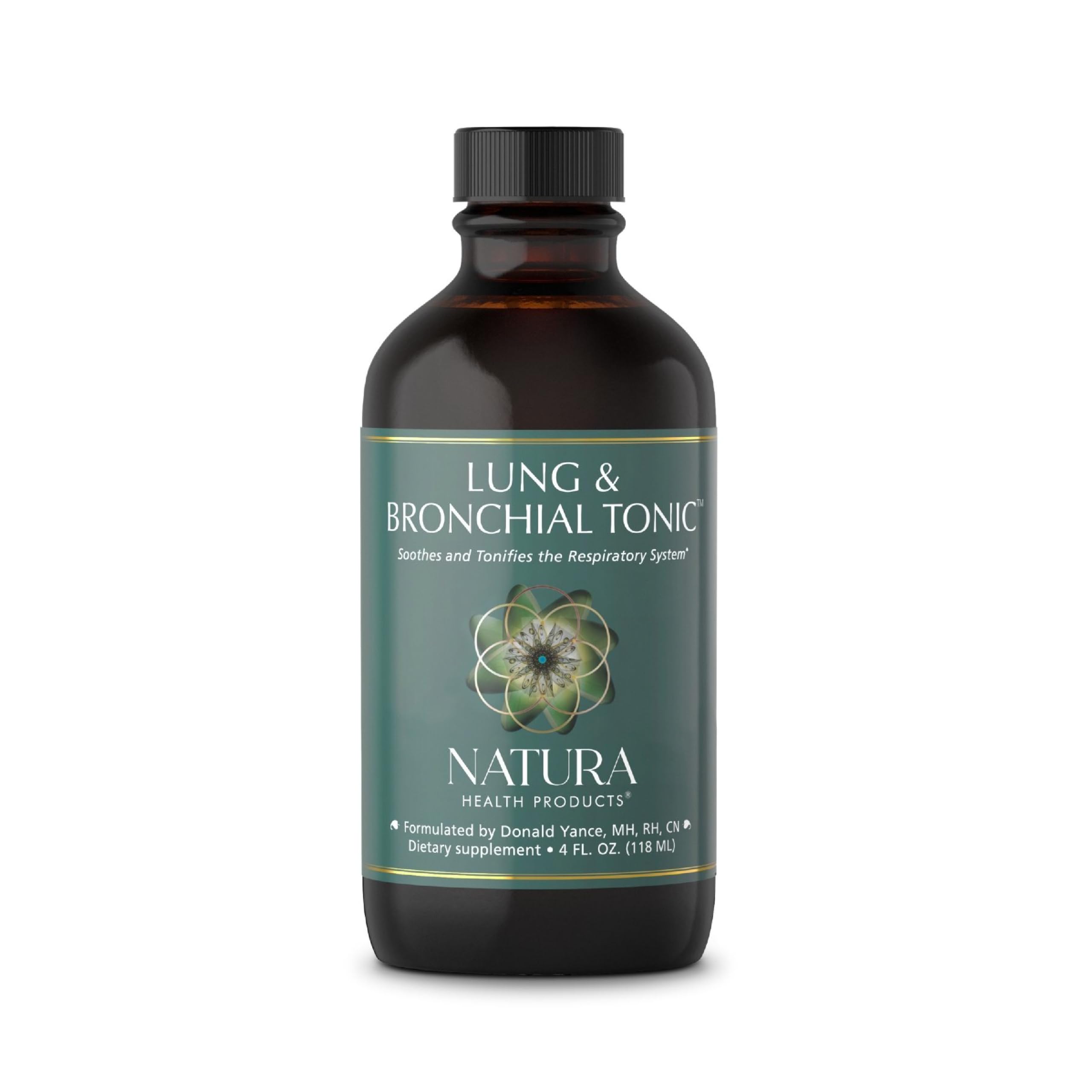 Natura Health Products botella frontal mostrando etiqueta y beneficio respiratorio