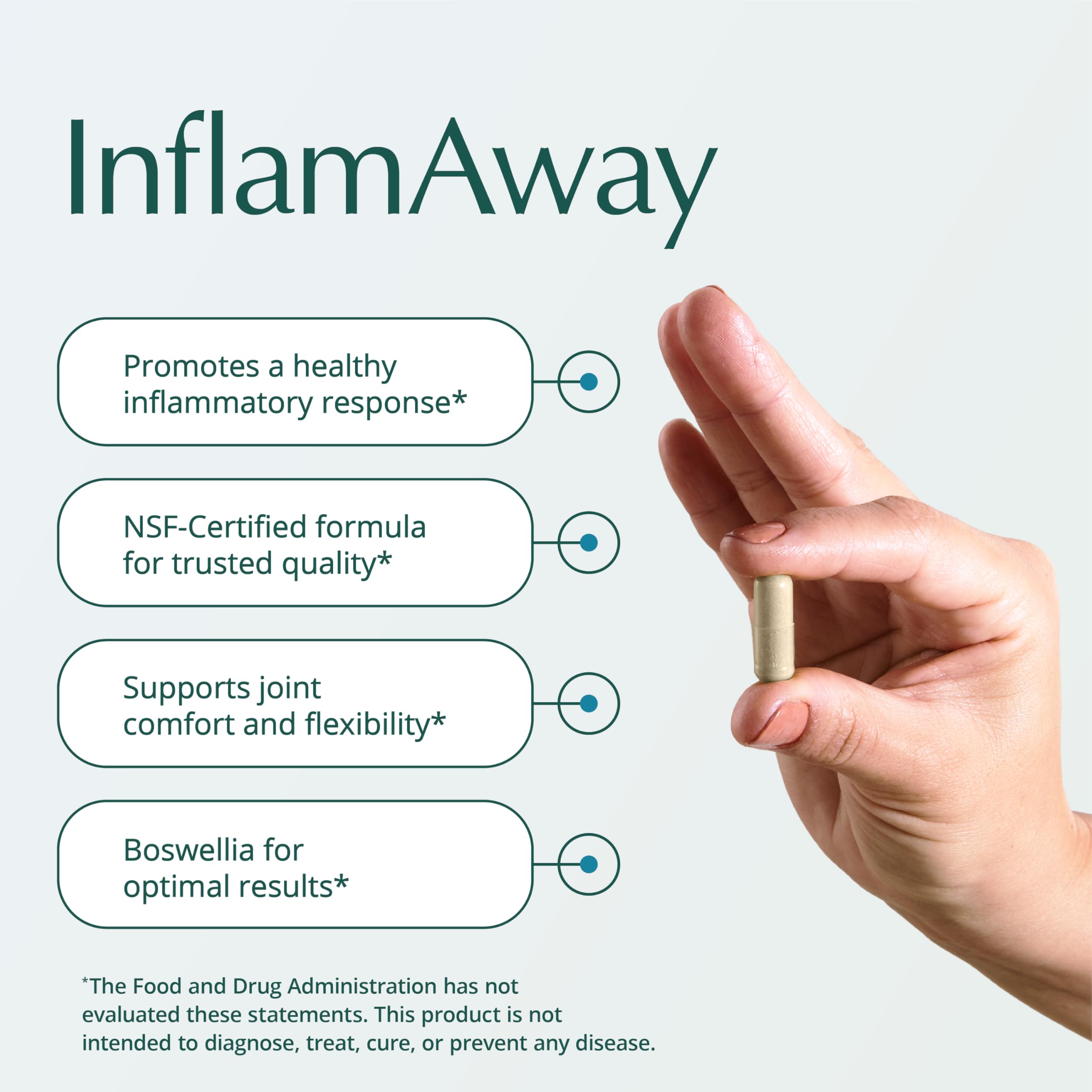 Natura Health Products inflamaway cápsulas vista cercana, textura uniforme y calidad