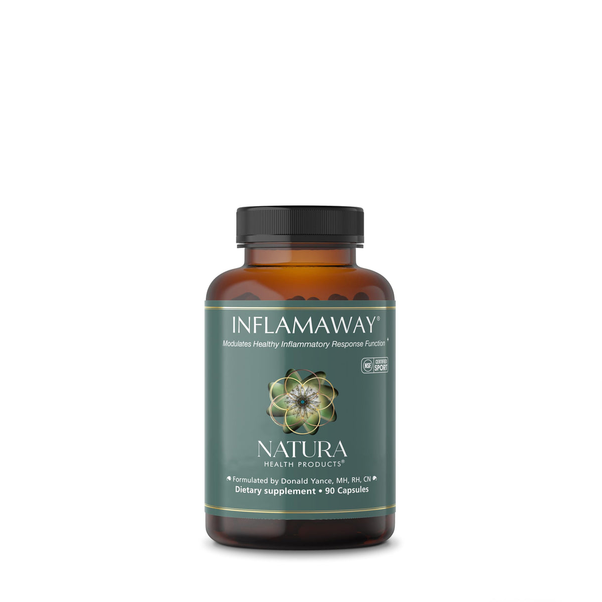 Natura Health Products inflamaway frasco frontal, presentación clara y profesional