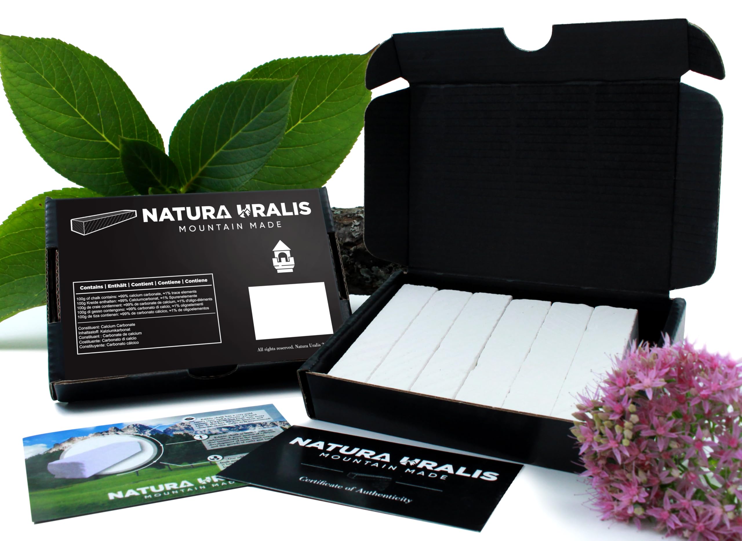 Natura Uralis comparación de tamaño con regla mostrando 6 barras y beneficio portabilidad