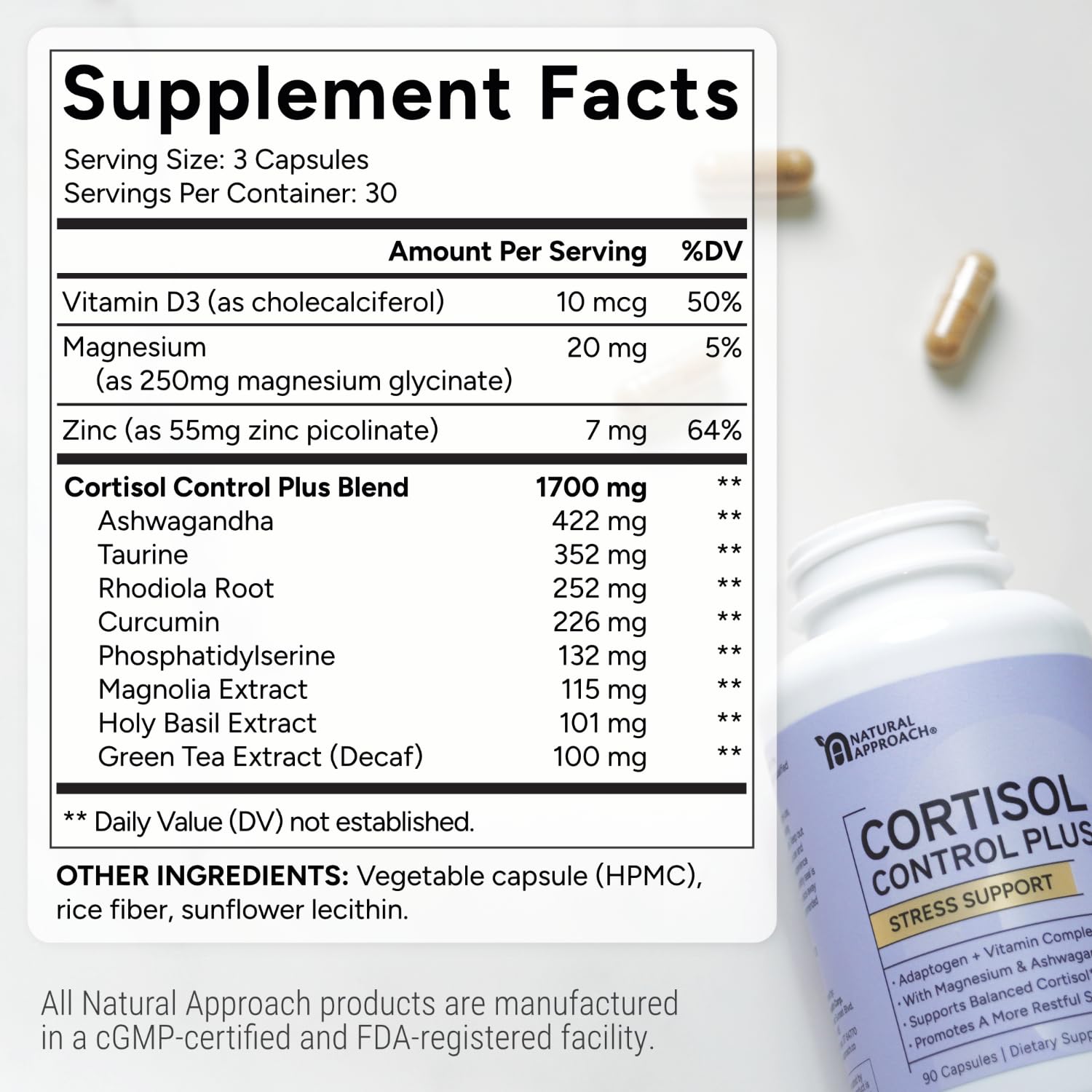 Natural Approach botella en mano para comparar tamaño y dosis diaria