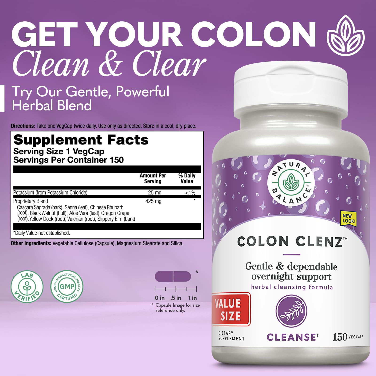 Natural Balance Colon Clenz cápsulas en primer plano, textura clara para fácil ingestión