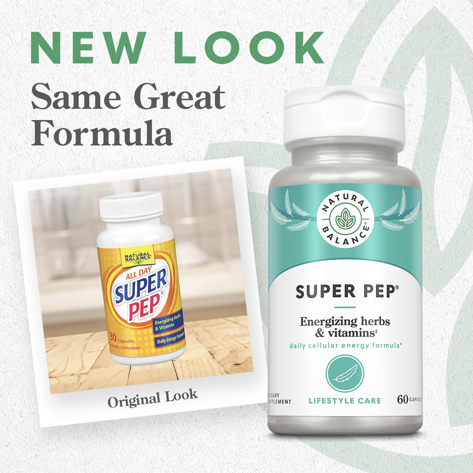 Natural Balance Super Pep cápsula en mano, detalle de textura y tamaño