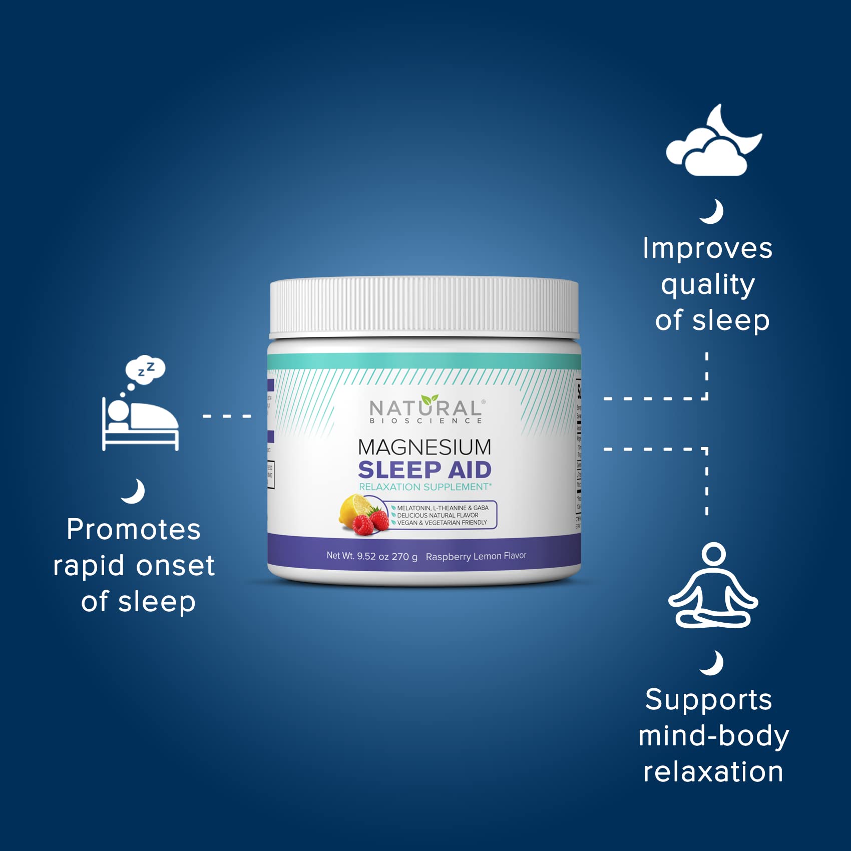 Natural BioScience escena de dormitorio relajante con el producto en la mesita