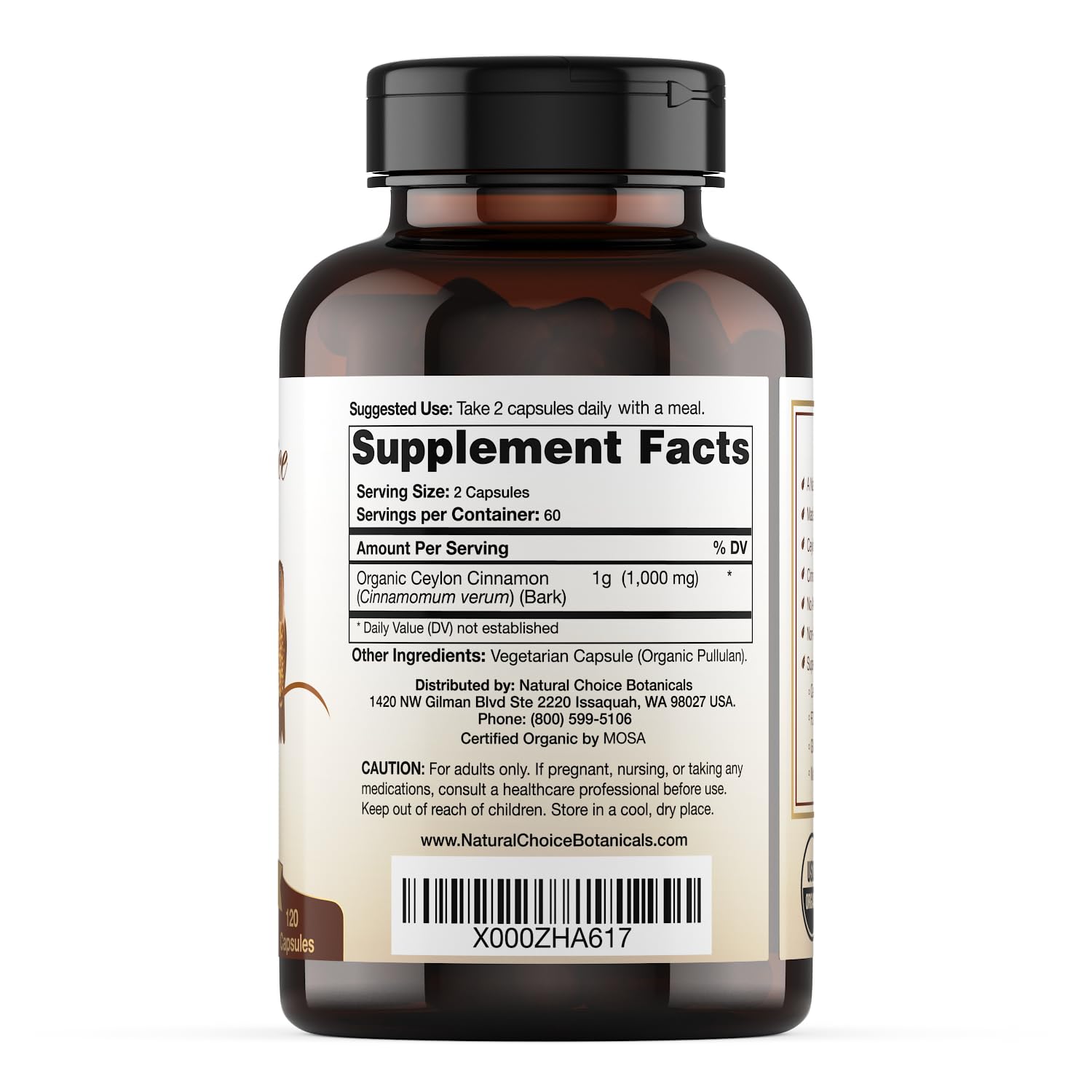 Natural Choice Botanicals etiqueta con sellos USDA Organic y Non-GMO visibles