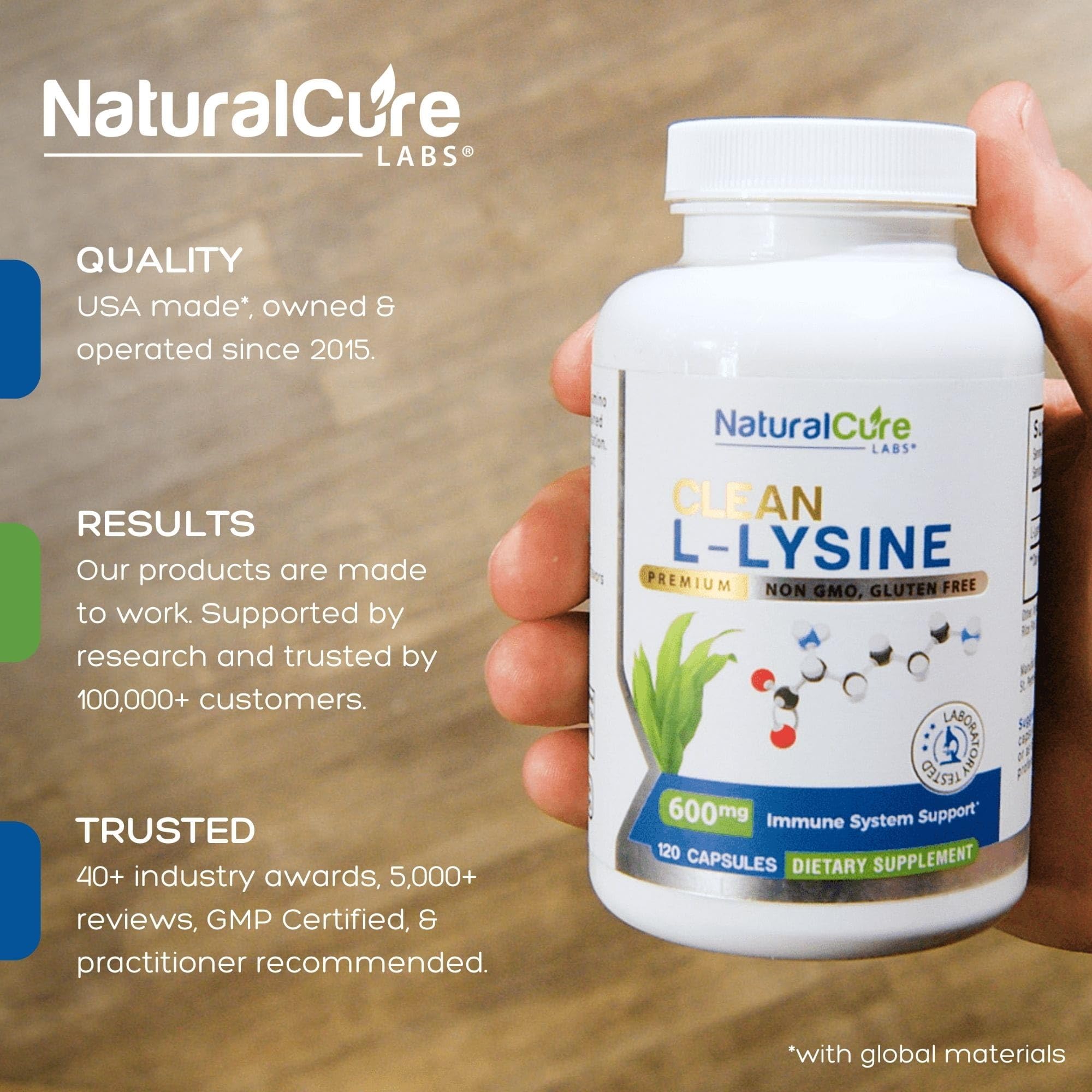 Natural Cure Labs detalle de la etiqueta con ingredientes y certificaciones