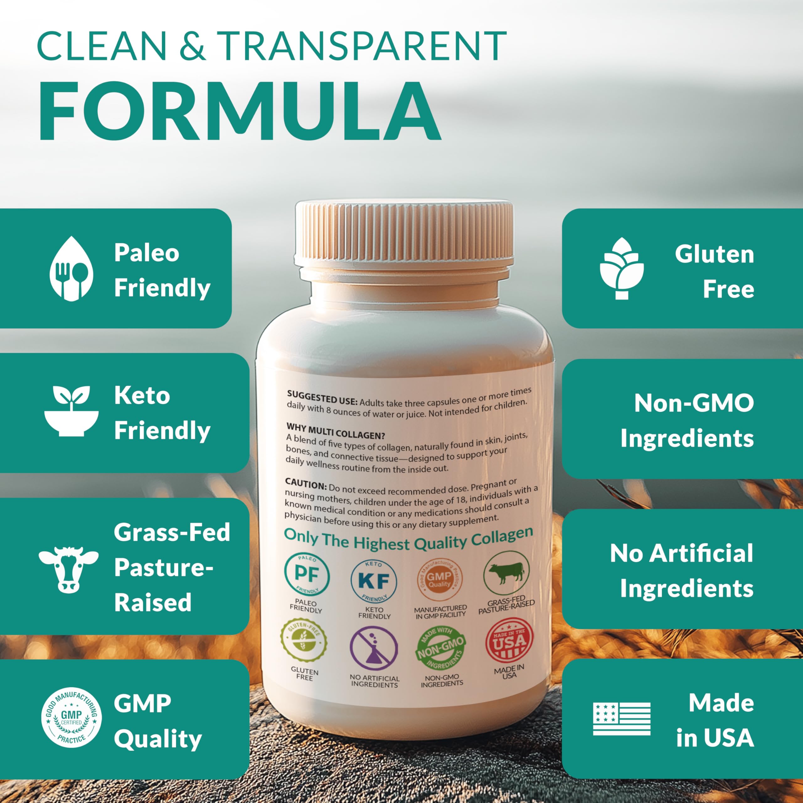 natural elements cápsulas junto a un vaso de agua para uso diario conveniente