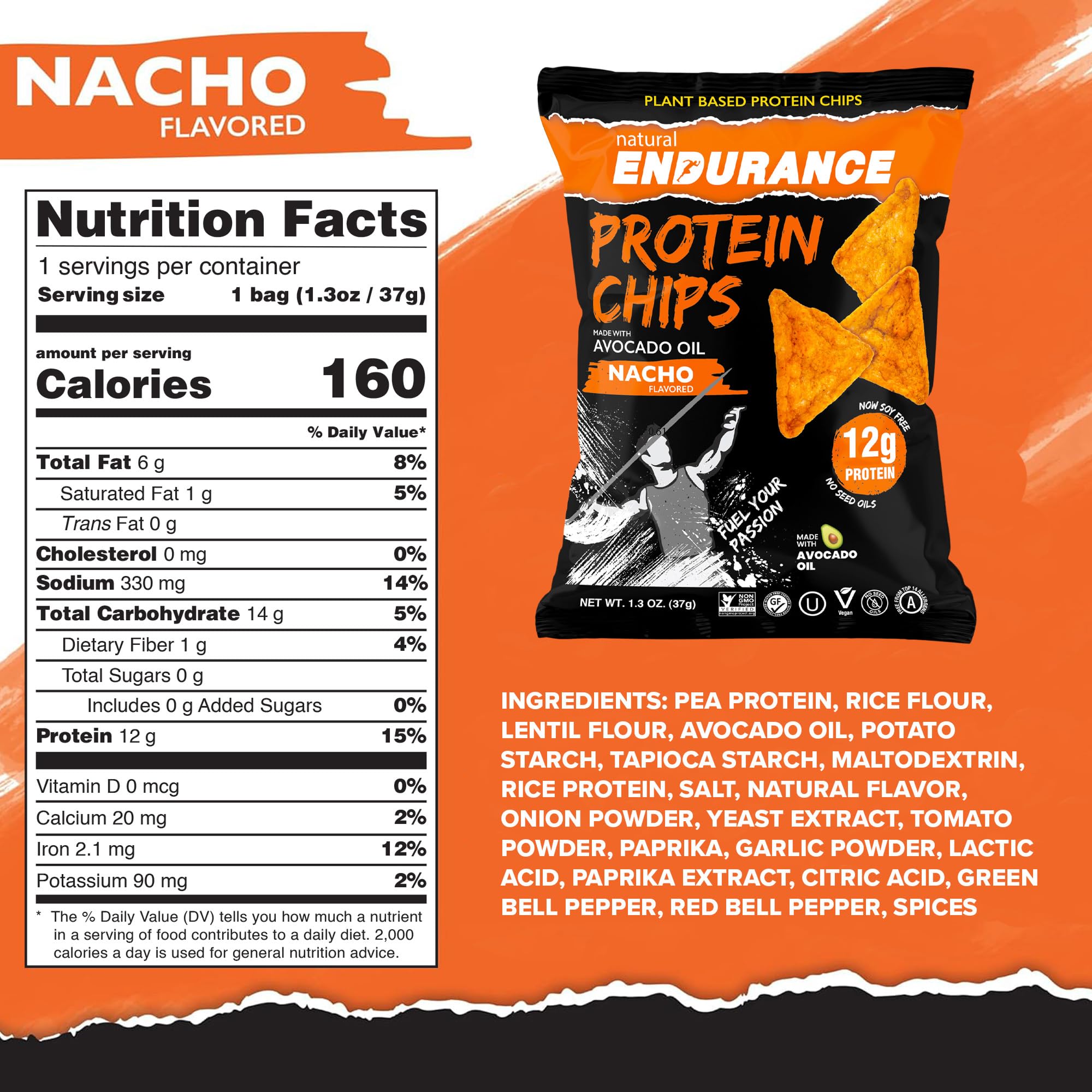 Natural Endurance bolsa abierta con chips sirviendo como snack rápido