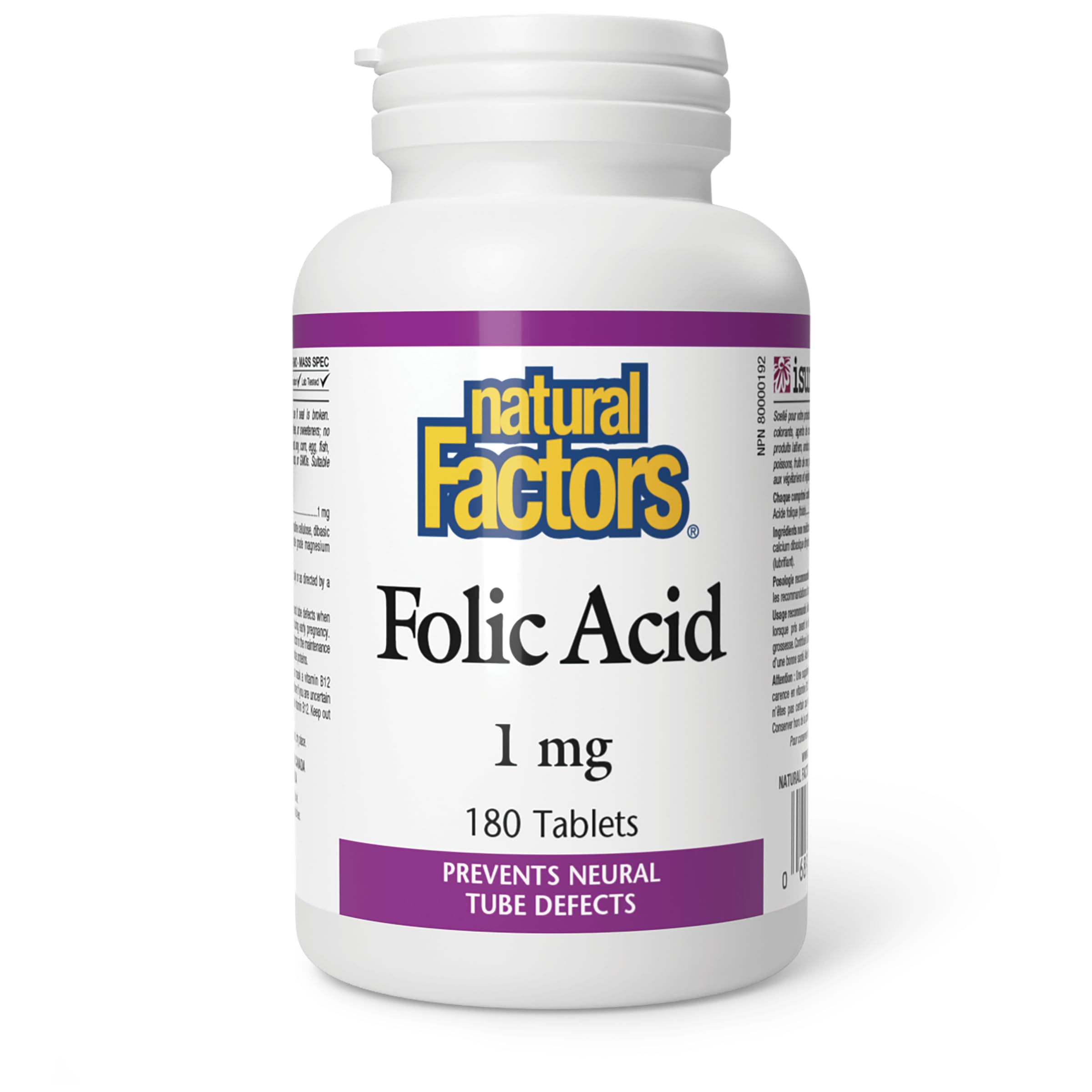 Natural Factors envase frontal mostrando 180 tabletas y claridad de dosis como ventaja