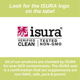 Natural Factors certificado ISURA en etiqueta que garantiza pruebas de pureza