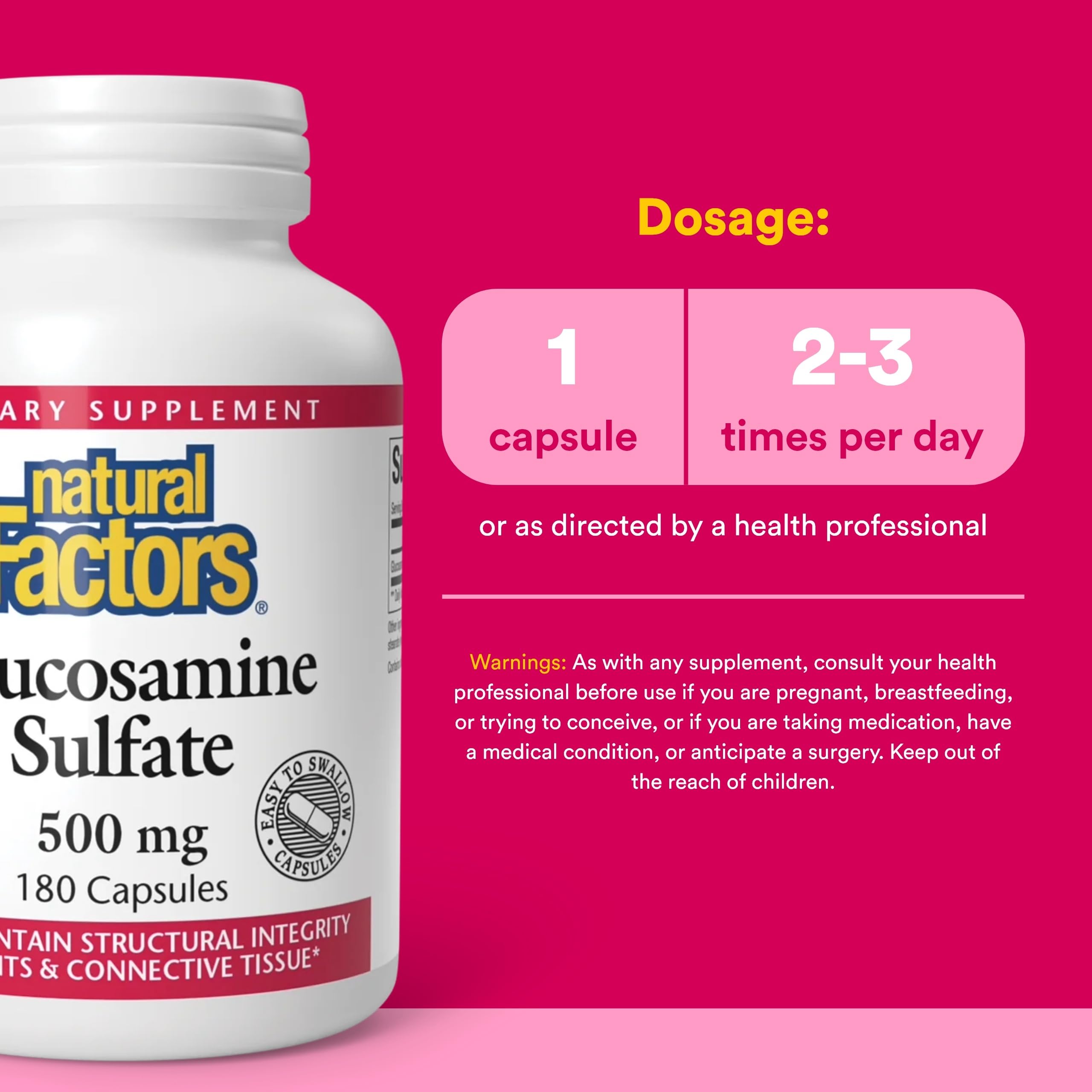 Natural Factors cápsula en mano para comparar tamaño y dosificación práctica