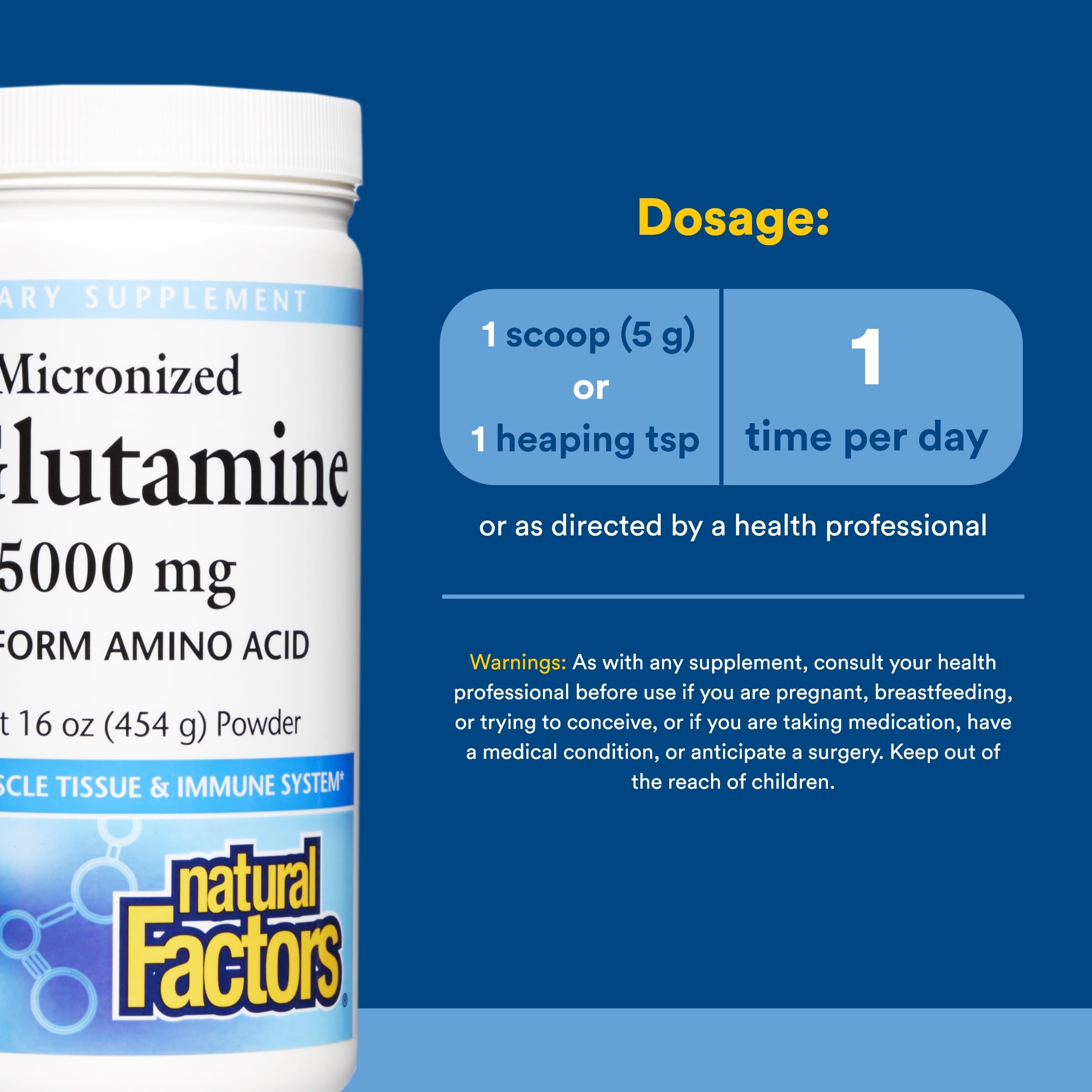 Natural Factors cucharada con 5,000 mg de polvo lista para medir porción precisa