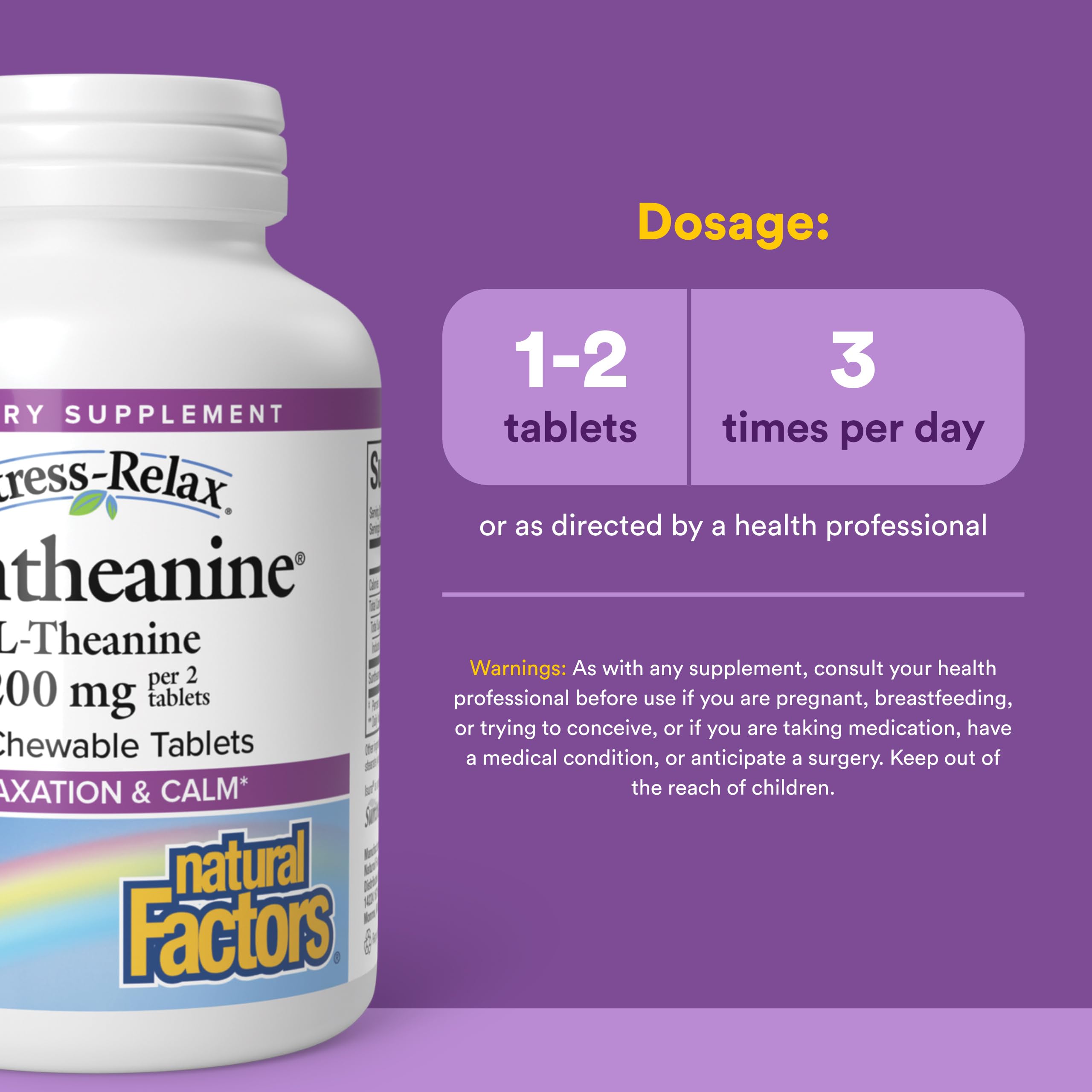 Natural Factors etiqueta con información de Suntheanine y control de calidad visible