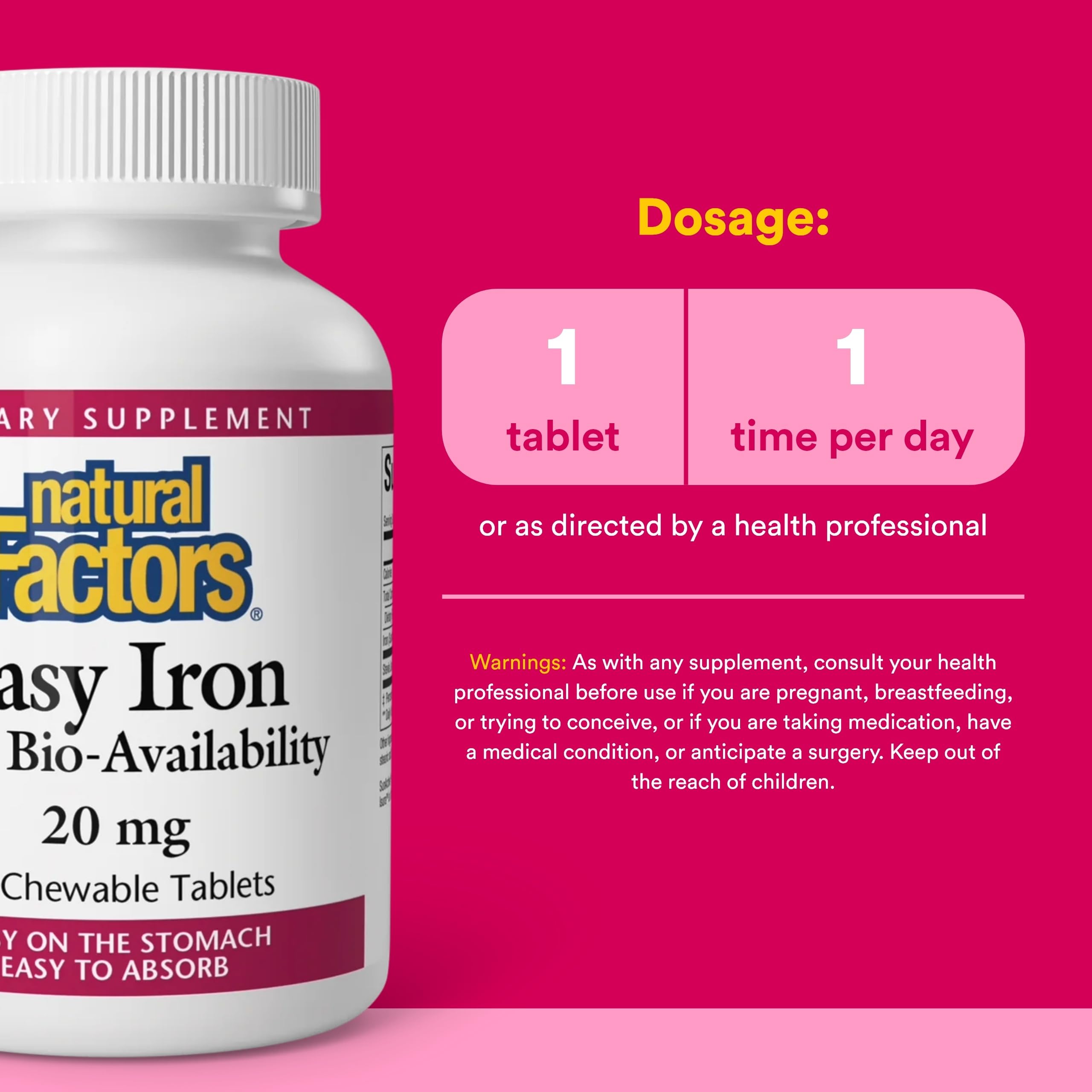 Natural Factors detalle de tableta masticable, textura y sabor tropical