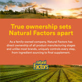 Natural Factors envase junto a frutas para enfatizar limpieza y naturalidad
