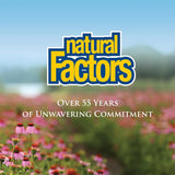 Natural Factors envase abierto mostrando cápsulas listas para tomar