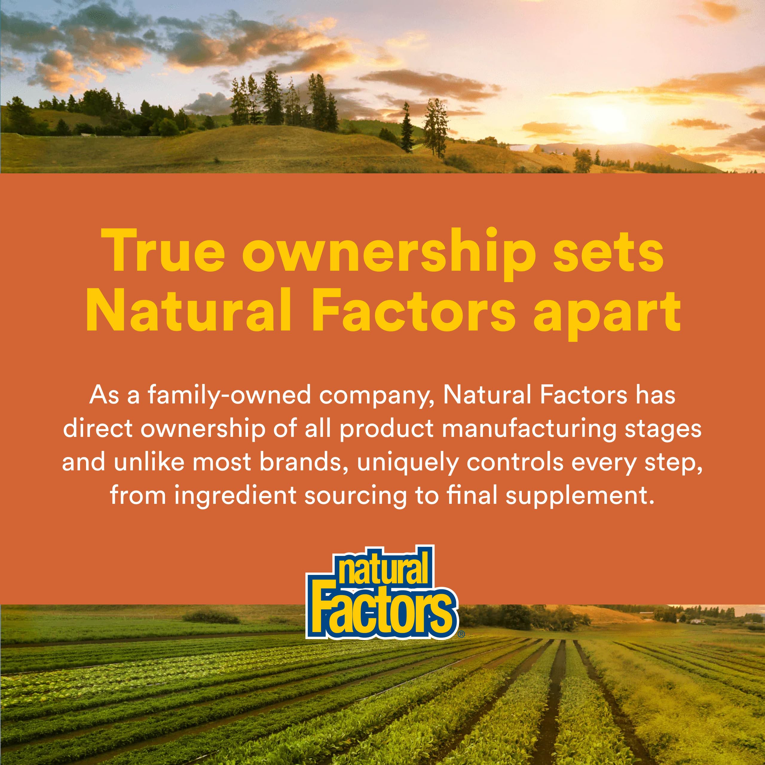 Natural Factors envase abierto mostrando el contenido y conservación segura