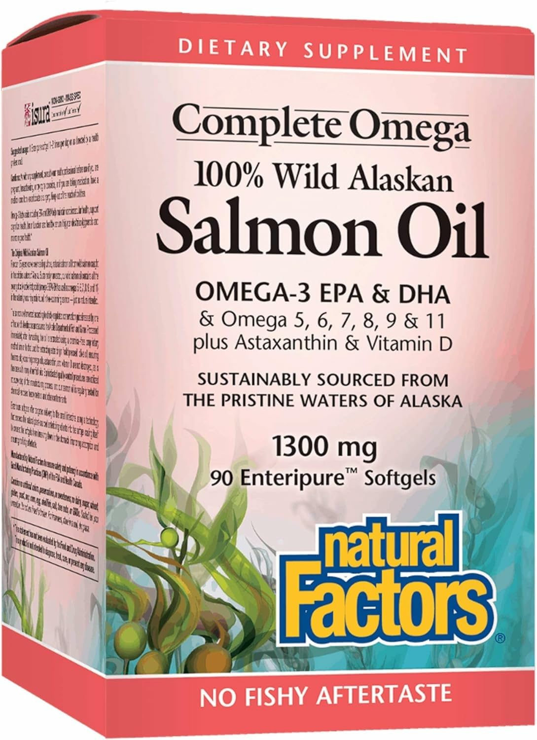 Natural Factors frasco frontal mostrando etiqueta y beneficio de omega‑3