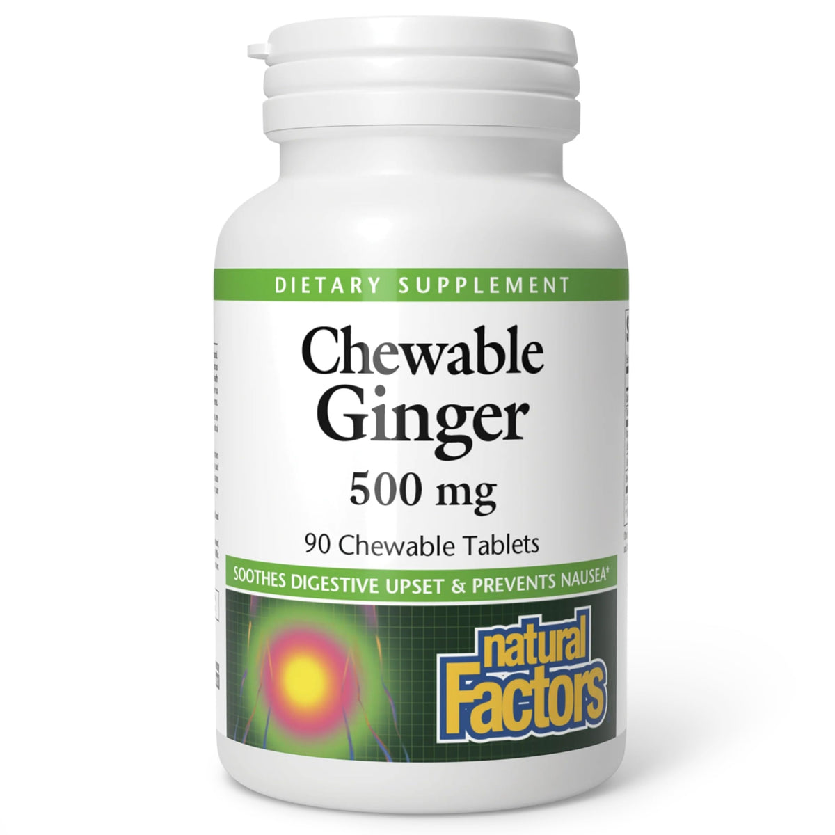 Natural Factors frente del empaque mostrando 90 tabletas y beneficios