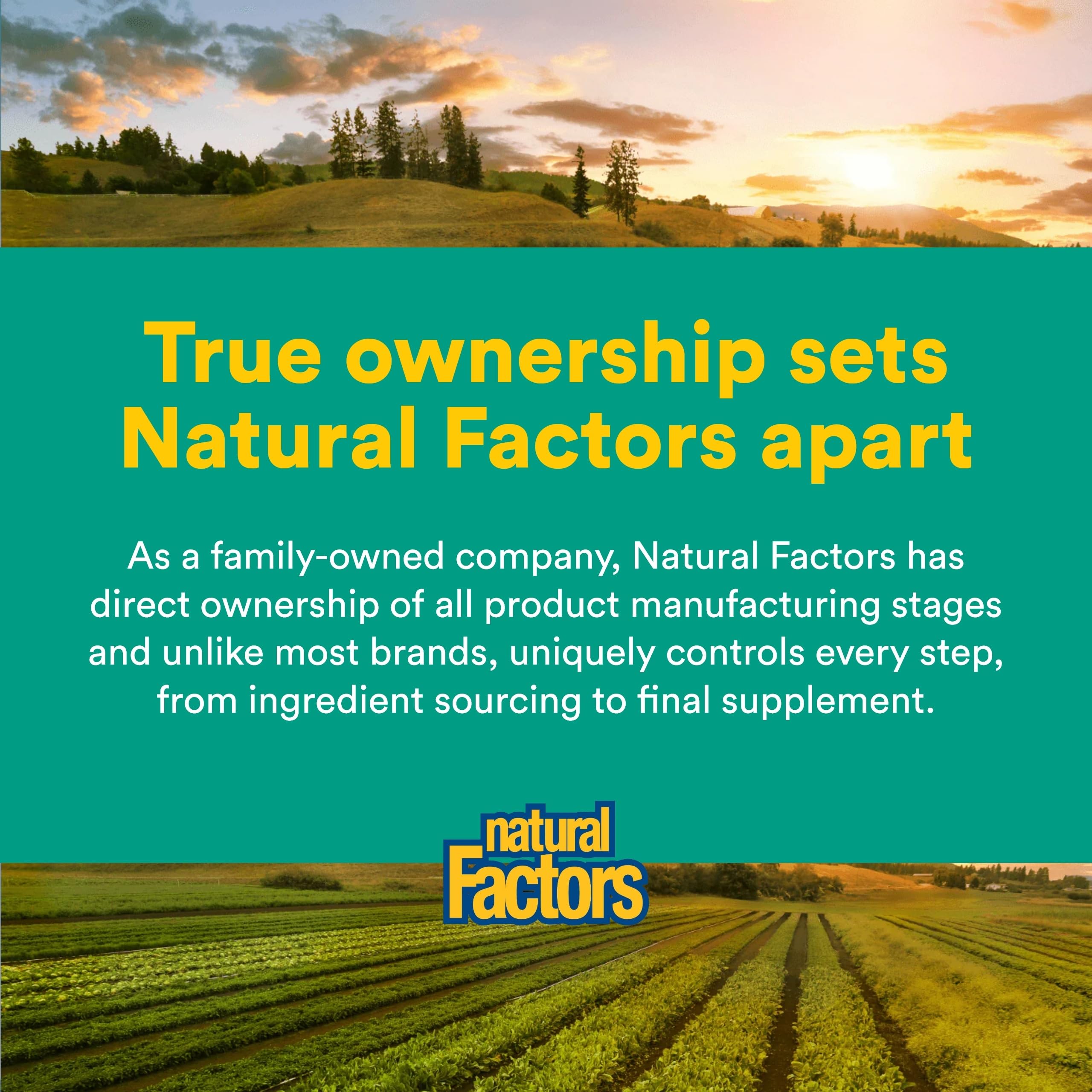 Natural Factors campo orgánico de la granja, origen regenerativo y sostenibilidad