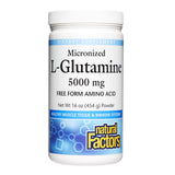 Natural Factors envase frontal del polvo L‑Glutamina mostrando la marca y información clara