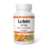 Natural Factors envase frontal mostrando Lutein 40 mg y beneficios visibles