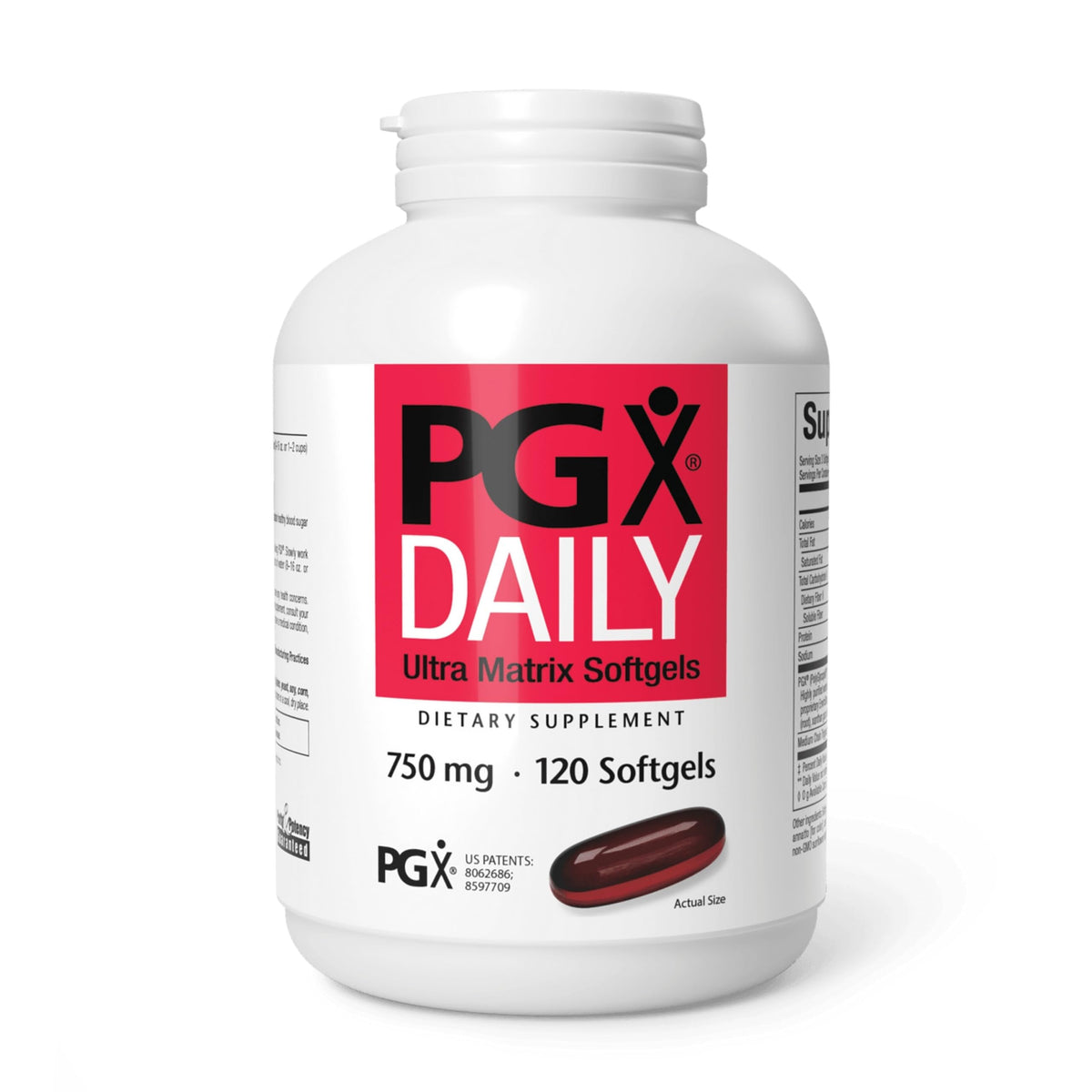 Natural Factors frasco PGX Daily Ultra Matrix vista frontal y beneficio saciedad