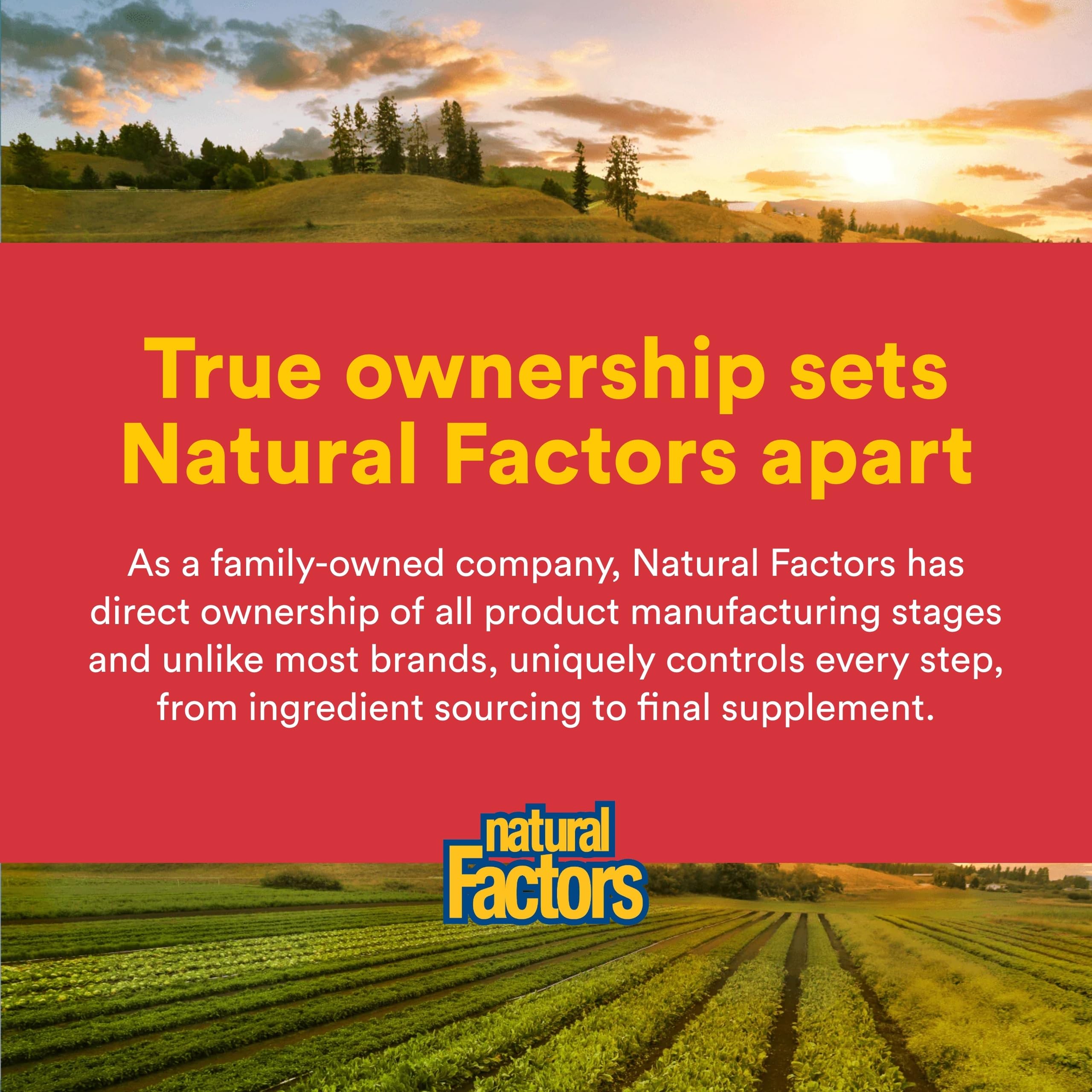 Natural Factors producto en entorno natural que sugiere prácticas regenerativas