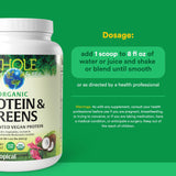 Natural Factors cucharada con polvo mostrando la porción de 20 g de proteína