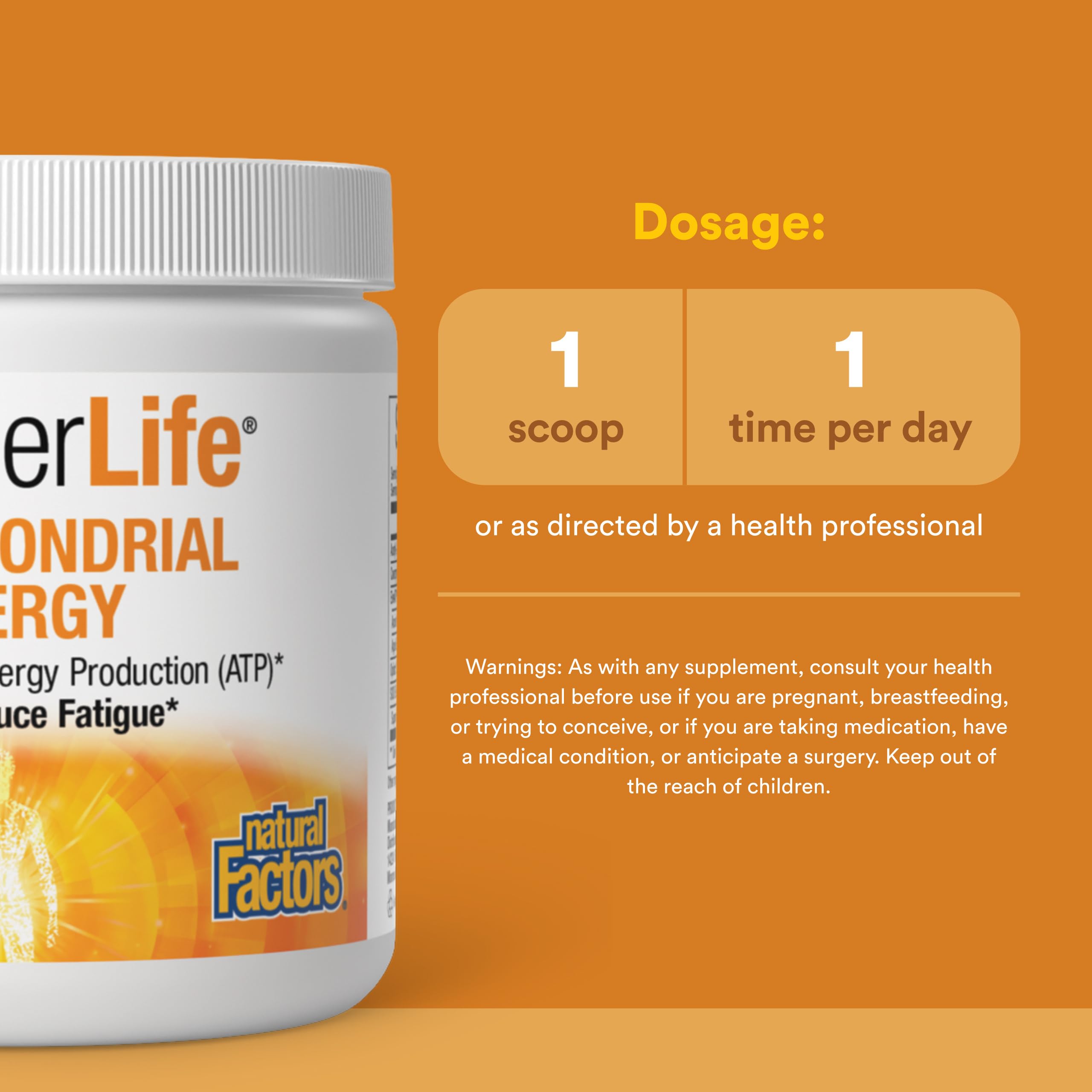 Natural Factors producto junto a una regla para comparar tamaño real y porción