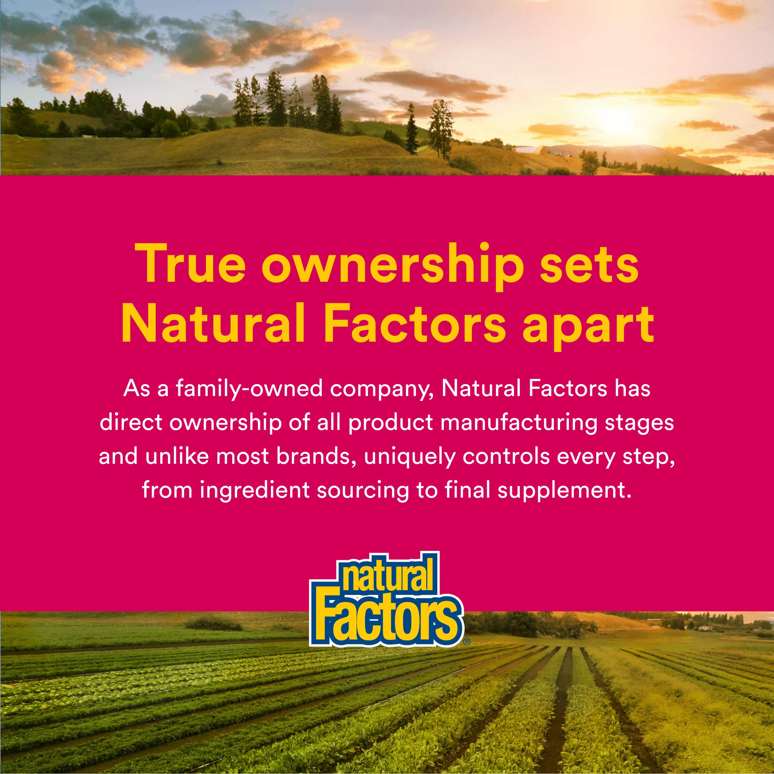 Natural Factors sellos de certificación que muestran calidad y sostenibilidad