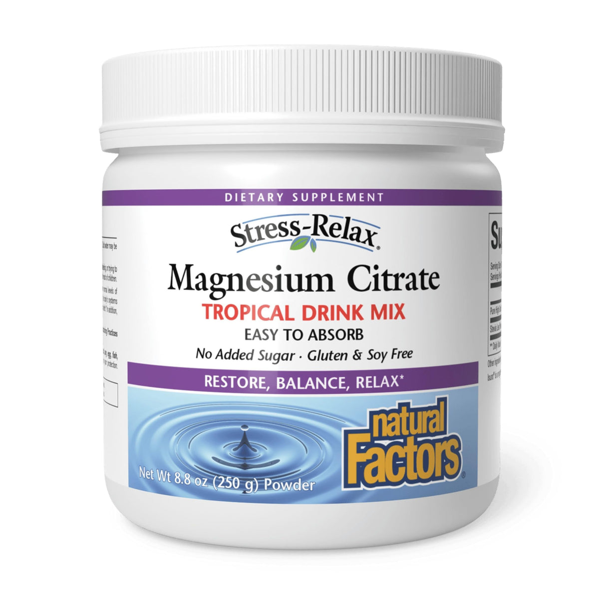 Natural Factors empaque frontal mostrando sabor tropical y beneficios