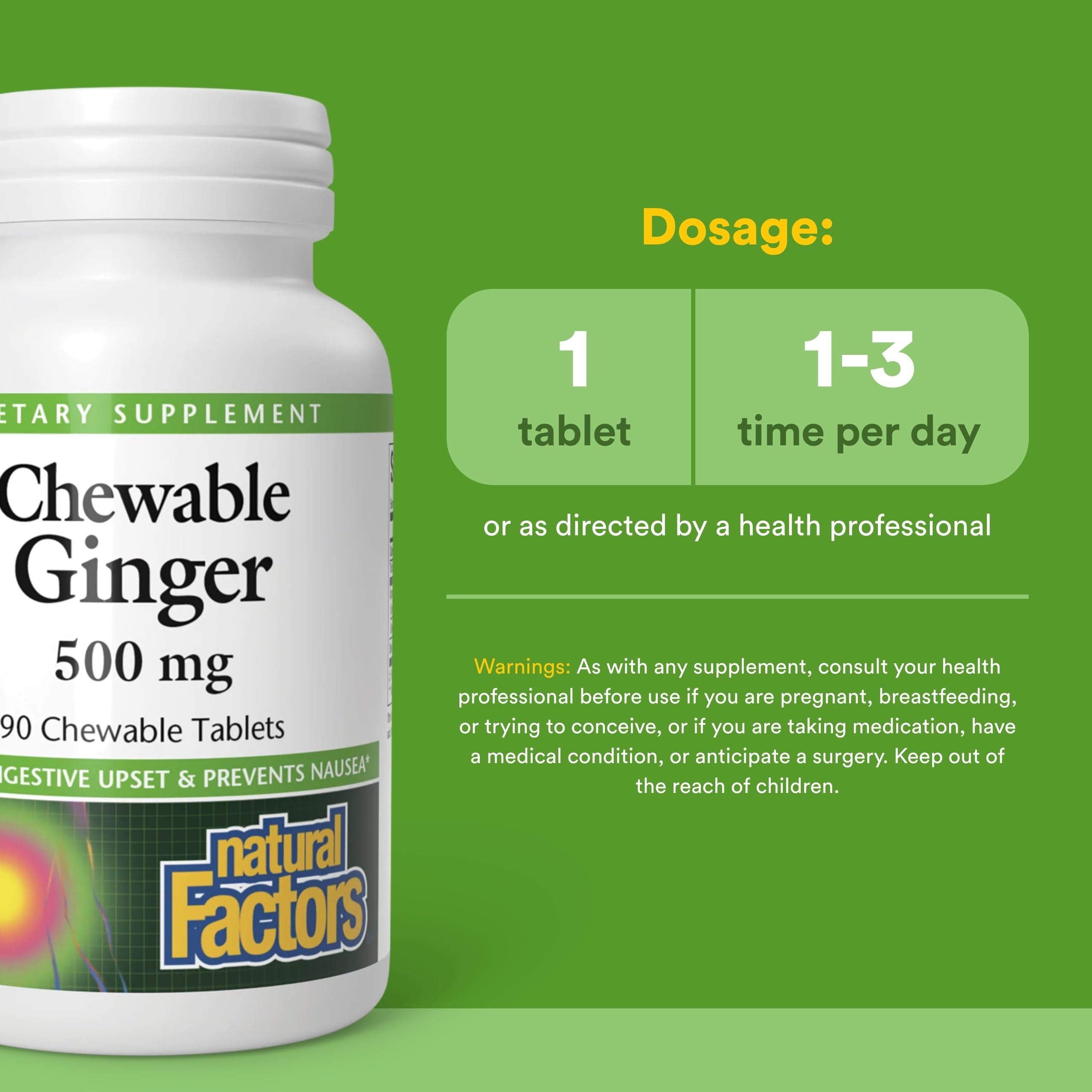 Natural Factors tabletas en mano para apreciar tamaño y dosificación