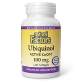 Natural Factors vista frontal del envase mostrando 120 softgels y beneficios