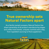 Natural Factors cápsula junto a un vaso con comida para toma con alimentos