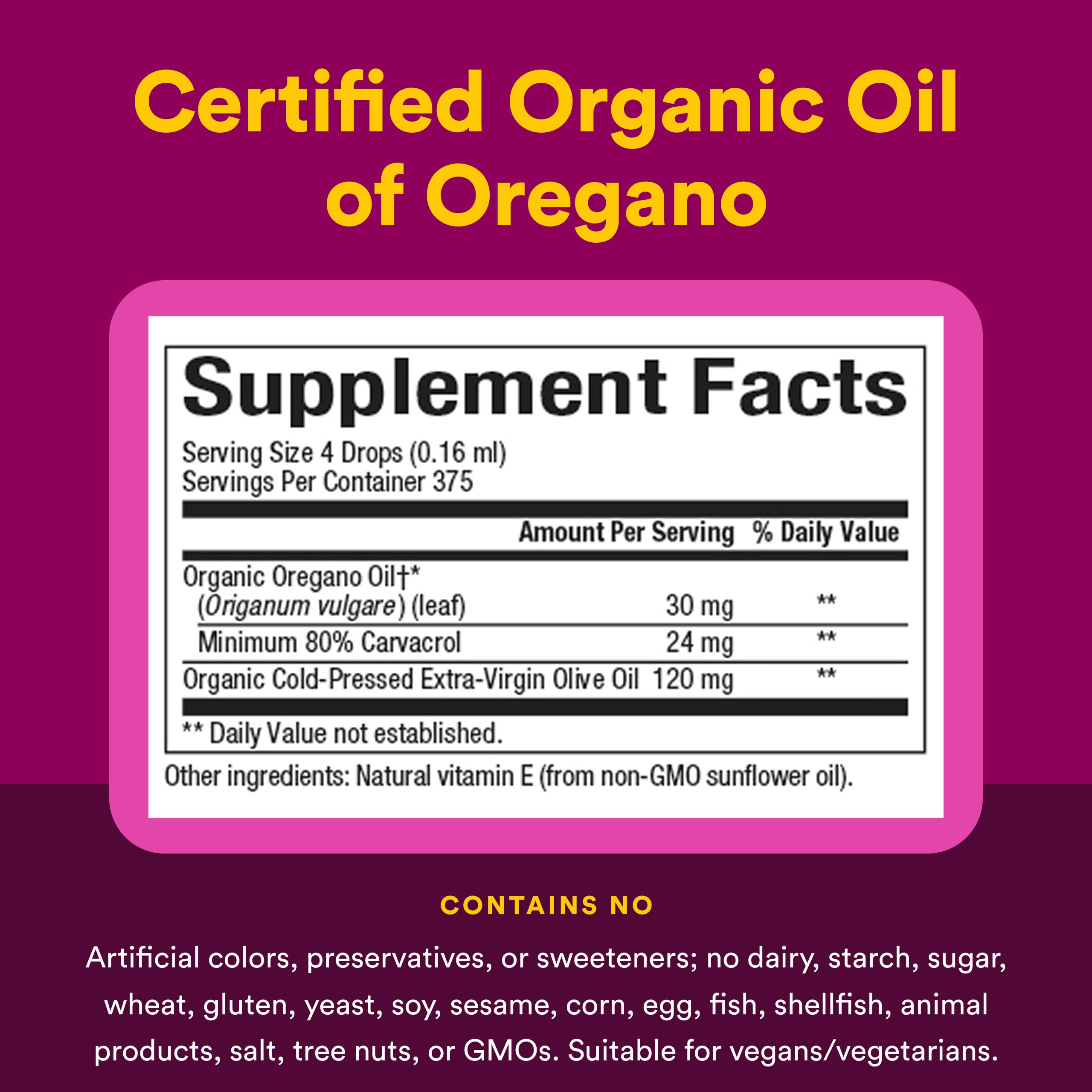 Natural Factors gotas de aceite de orégano en un vaso mostrando cómo diluirlo para comodidad