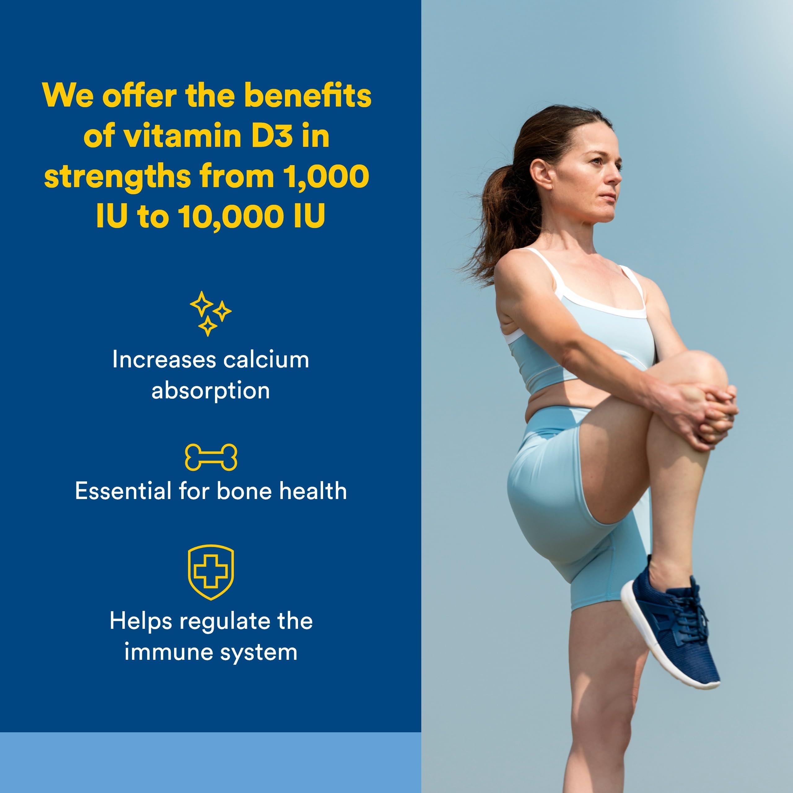 Natural Factors cápsula blanda de Vitamina D3 en primer plano, fácil de tragar y dosificación clara
