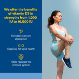 Natural Factors cápsula blanda de Vitamina D3 en primer plano, fácil de tragar y dosificación clara