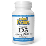 Natural Factors botella frontal con 240 cápsulas, práctico suministro mensual