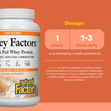 Natural Factors cucharada medidora con polvo, facilita control de porciones y preparación rápida