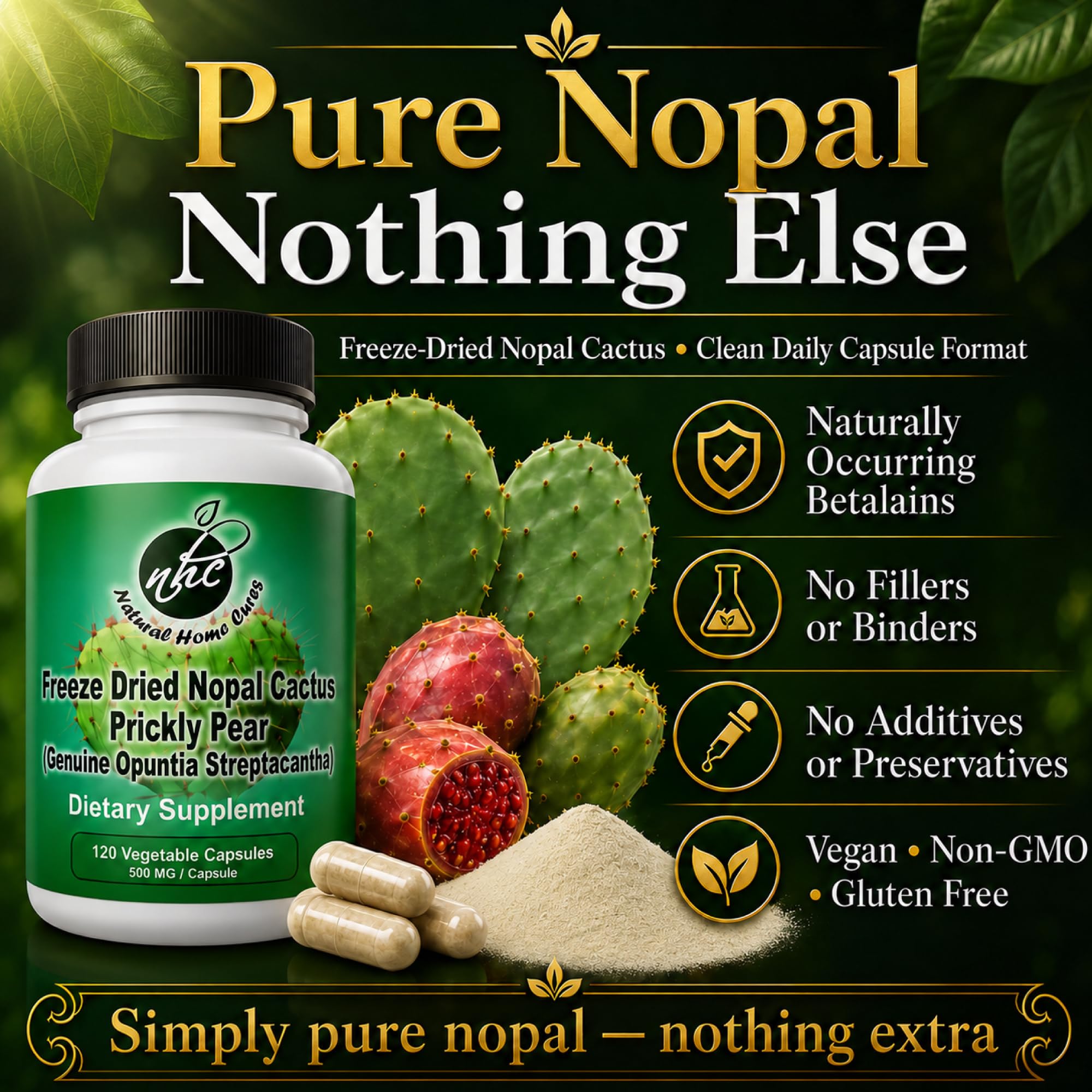 Natural Home Cures cápsulas 500 mg apiladas que facilitan la dosis diaria