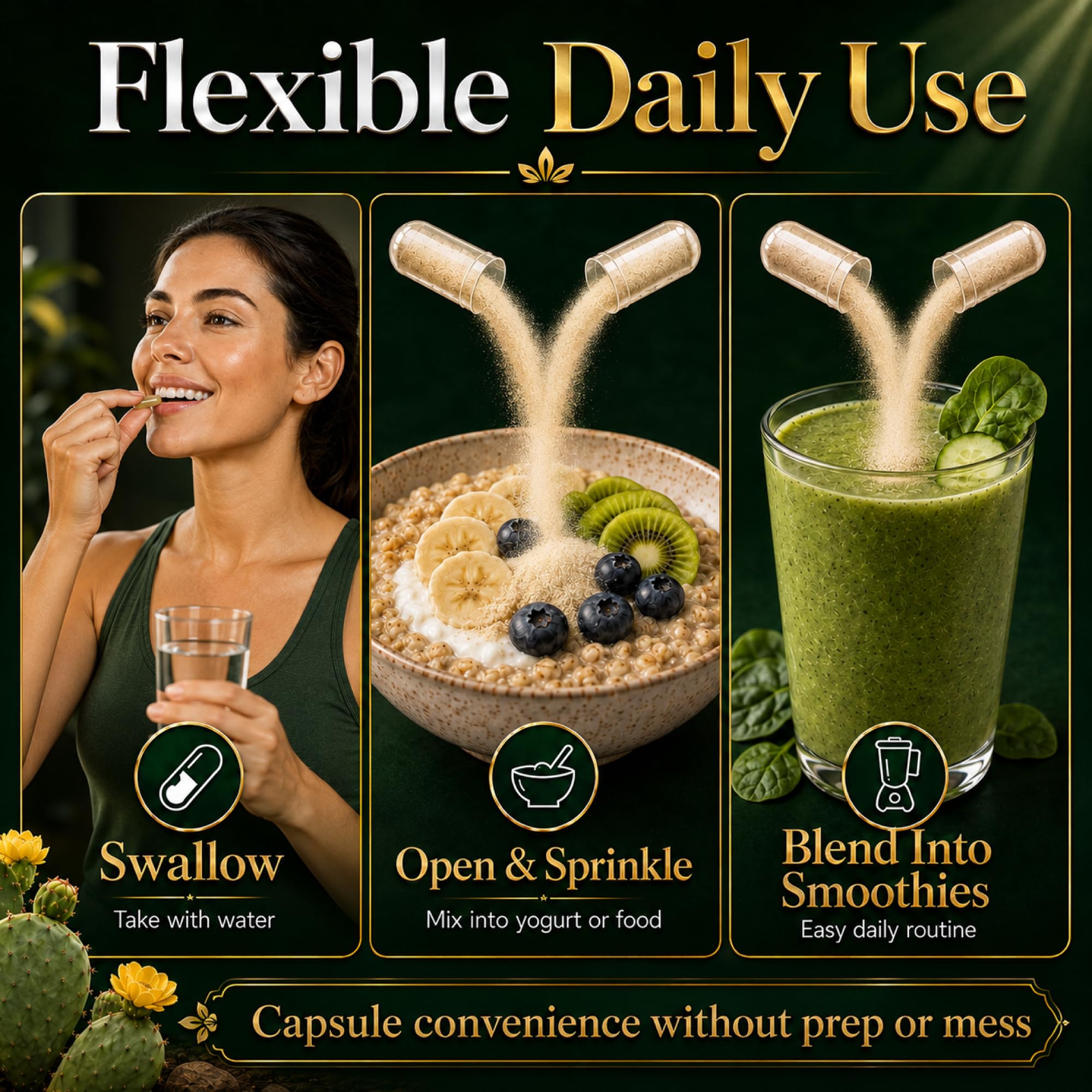 Natural Home Cures polvo de nopal mezclado en batido y yogur casero