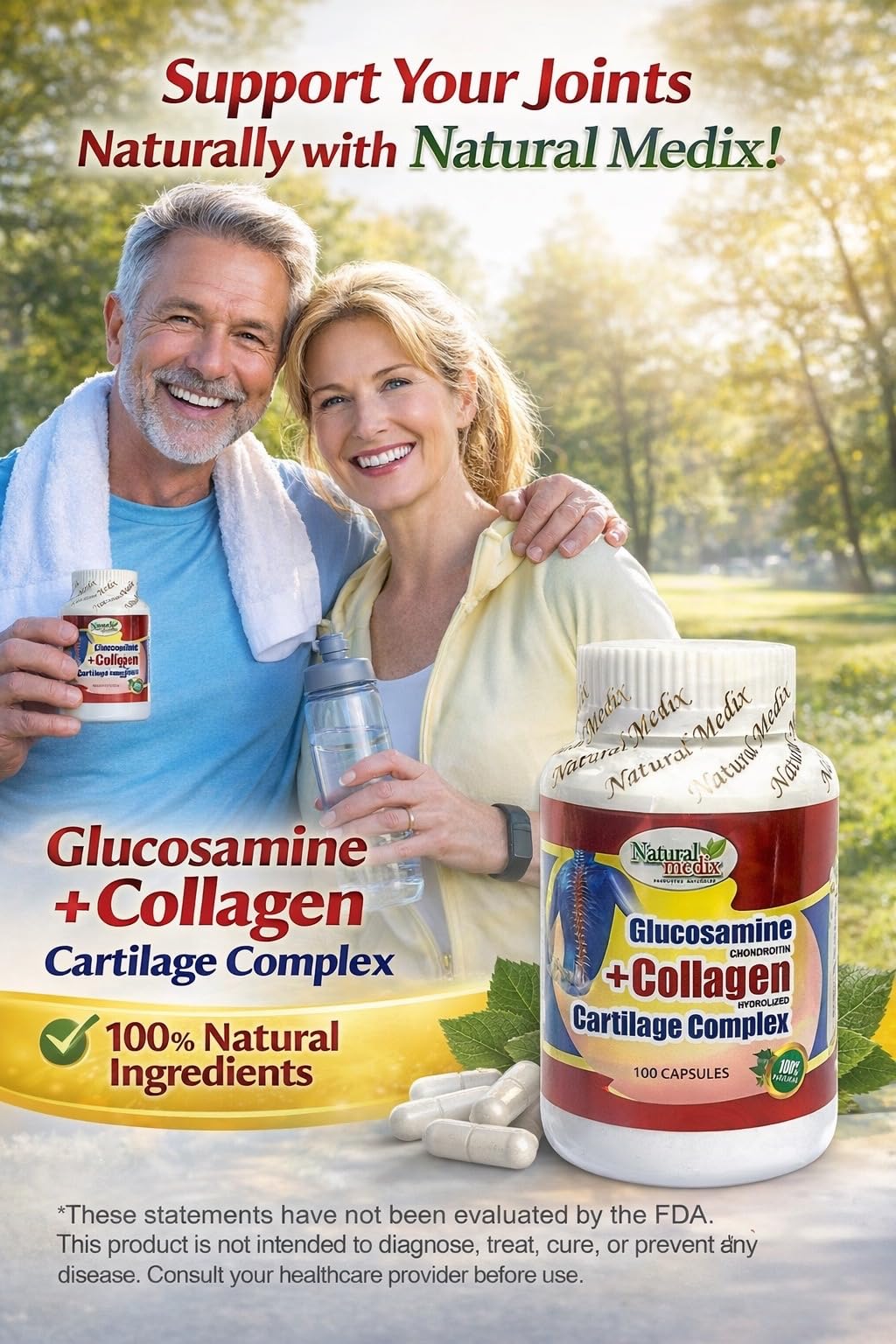 Natural Medix cápsulas apiladas enfocando forma y fácil ingestión