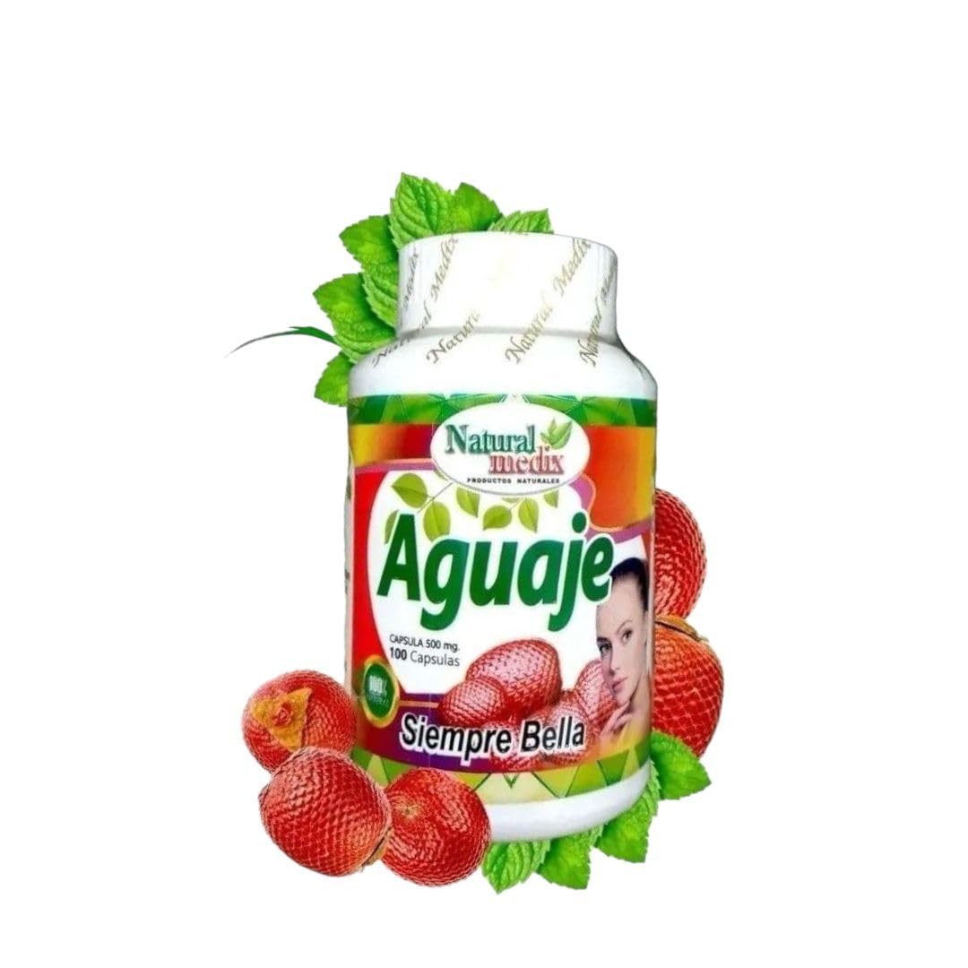 Natural Medix frasco Aguaje Siempre Bella vista frontal y etiqueta clara