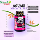 Natural medix ingredientes aguaje hinojo y maca juntos ilustrando origen vegetal